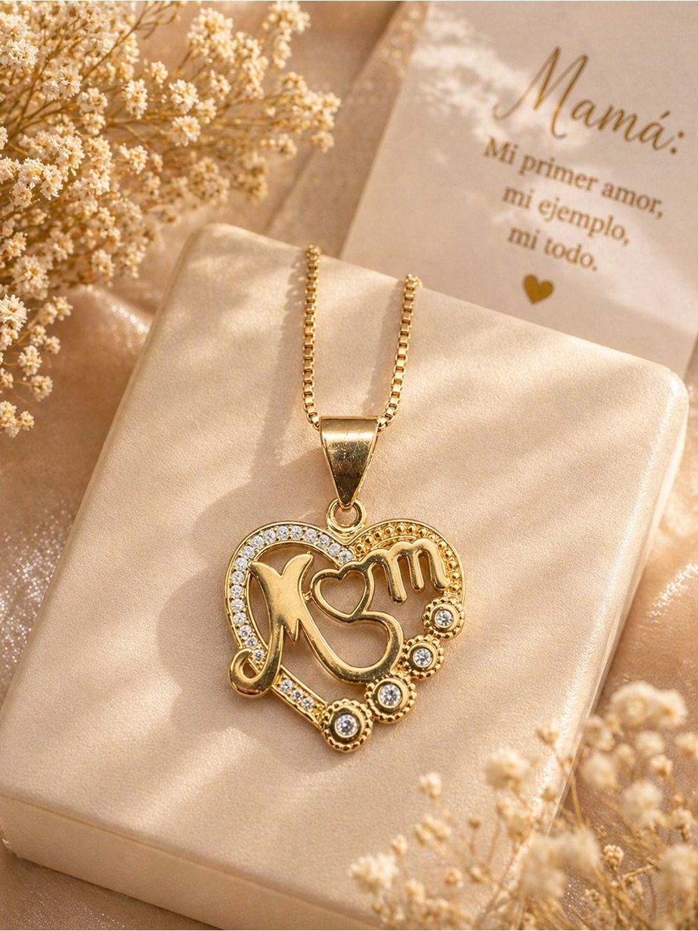 Gold 'Mom' Heart Pendant Necklace - Elegant Mother's Day Jewelry